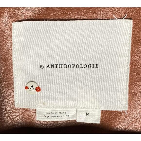 Anthropologie Women's The Saige Faux Vegan Leather Moto Jacket Brown City Biker - Picture 10 of 12